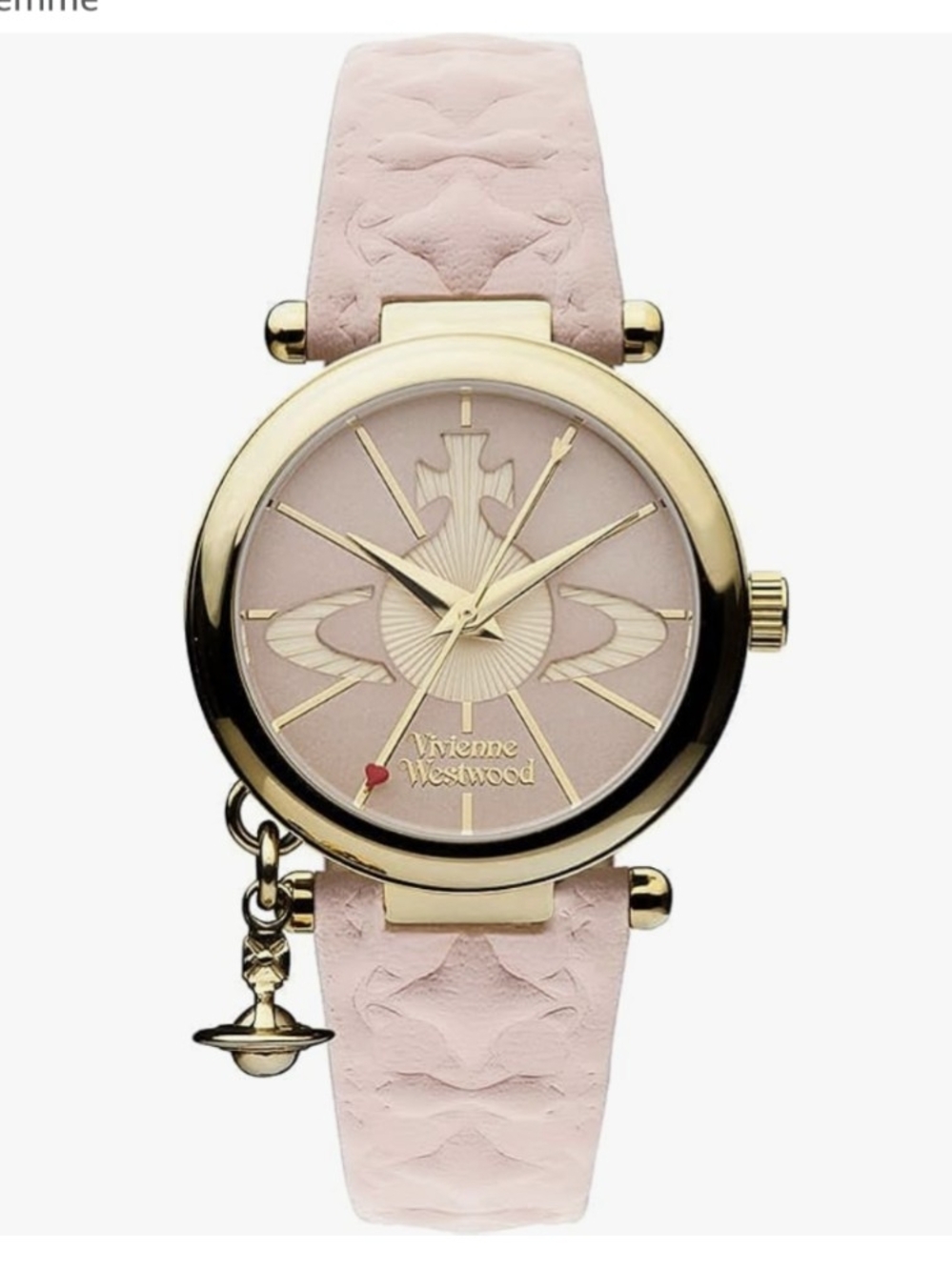 Vivienne Westwood Pink Leather Strap Gold-Tone Orb Charm Watch